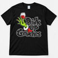 Black Gildan Drink Up Grinches shirt with printed glitter effect