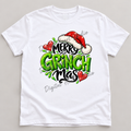 Merry Grinchmas White Gildan T-Shirt smaller centered print with faded watermark