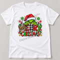 Merry Christmas – Plaid and Leopard White Gildan T-Shirt smaller centered print with faded watermark