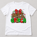 Mrs. Grinch – Leopard Bow White Gildan T-Shirt smaller centered print with faded watermark
